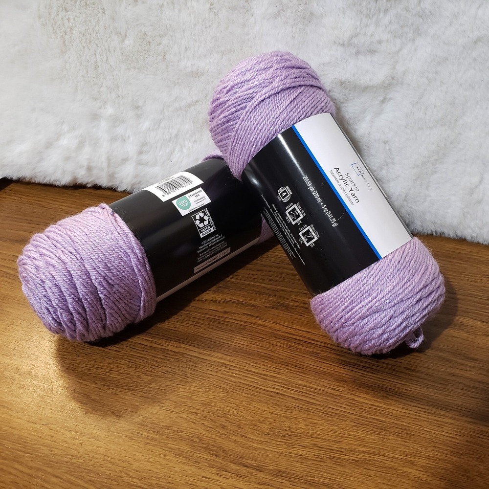 Mainstays Sparkle Metallic Acrylic Yarn Violet Lavender Lot of 2 Skeins